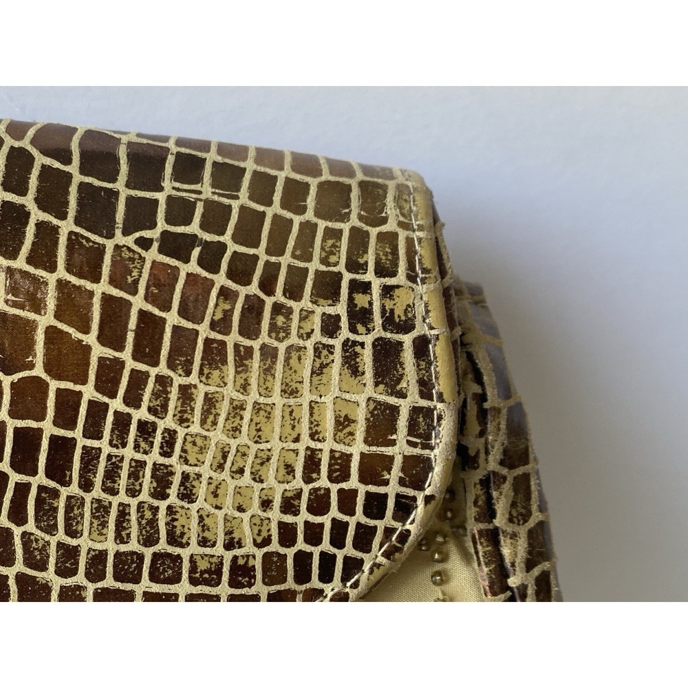VTG Inge Christopher Vintage Evening Bag Beaded Gold Metallic Croc Clutch Strap - Picture 10 of 12